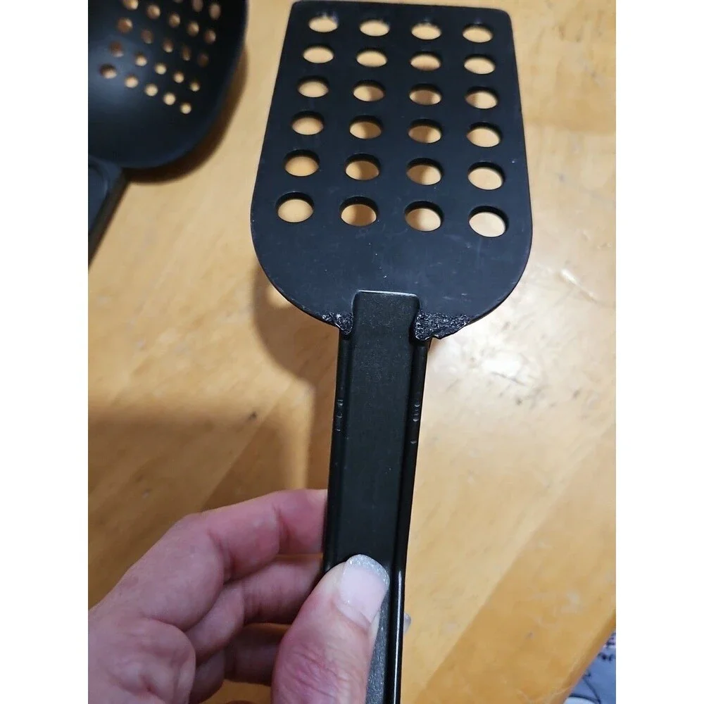 Set Of 4 Vintage T-Fal Black Nylon Kitchen Tools Flipper, Masher, Spoon, Spatula